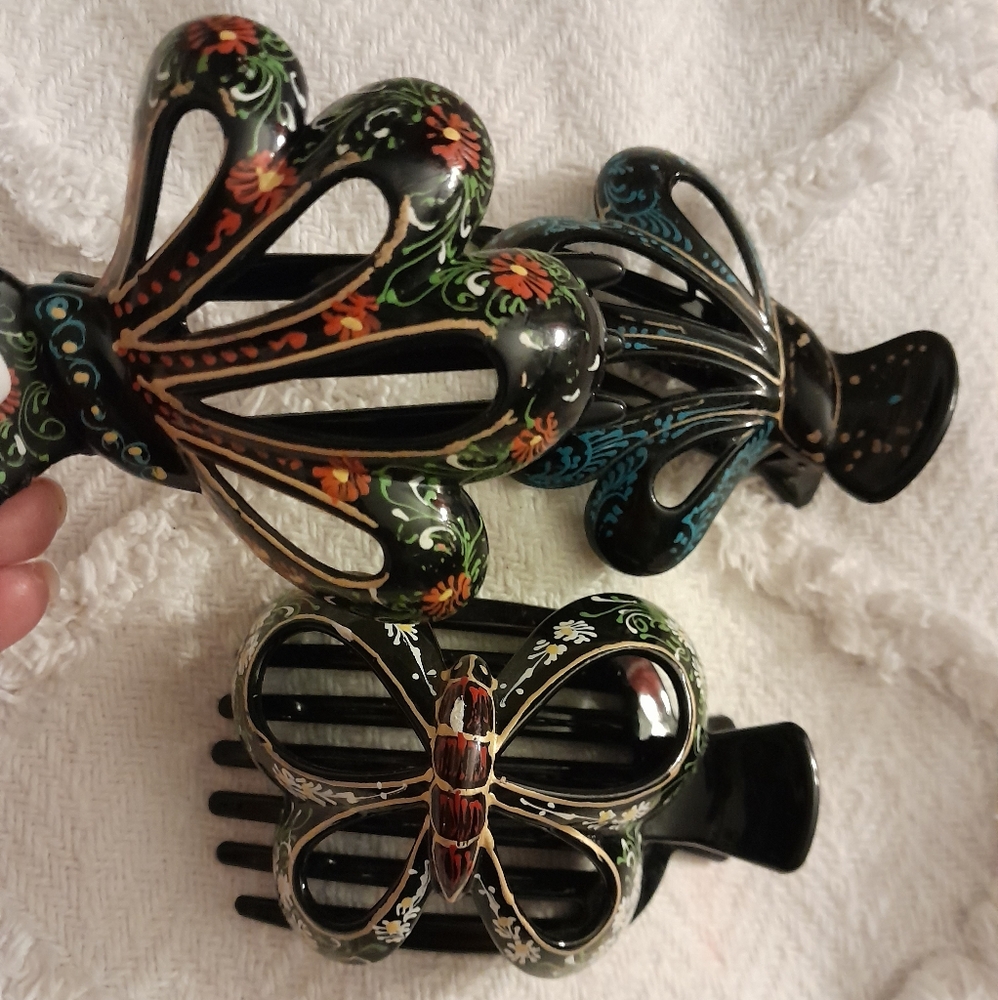 Vintage Hand Painted Hair Claw-Clips - Picture 4 of 5